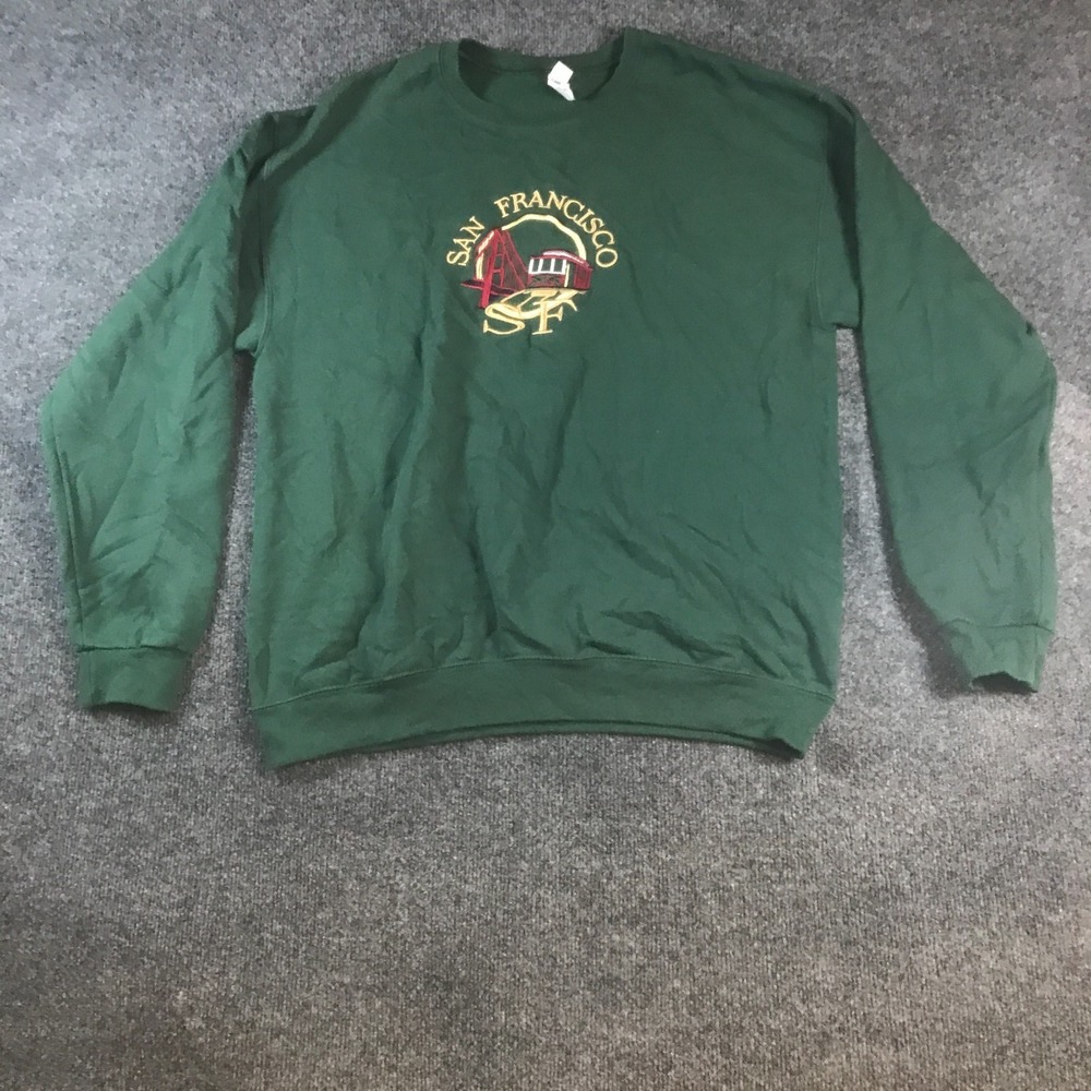 JERZEES Nublend Sweatshirt Men L Green San Francisco Logo Fleece Lined Crew Neck